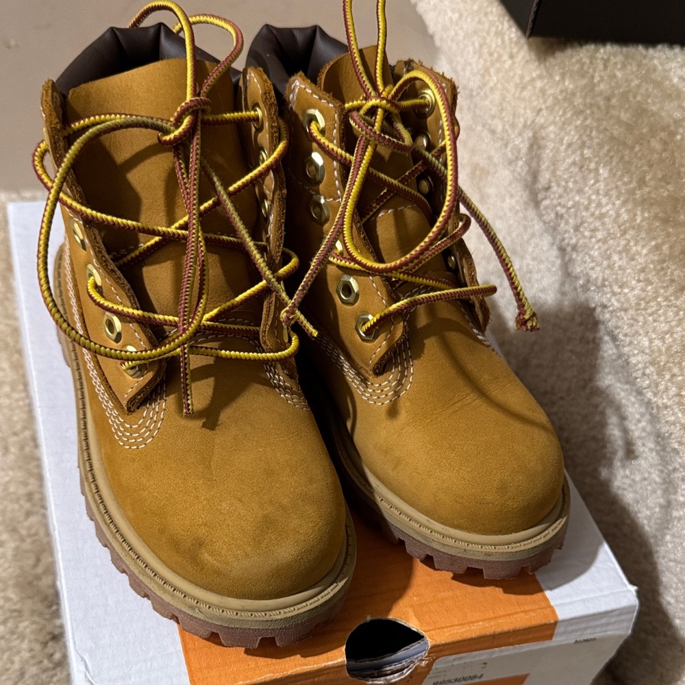 Timberland Kids Tan Boots with Yellow Accents